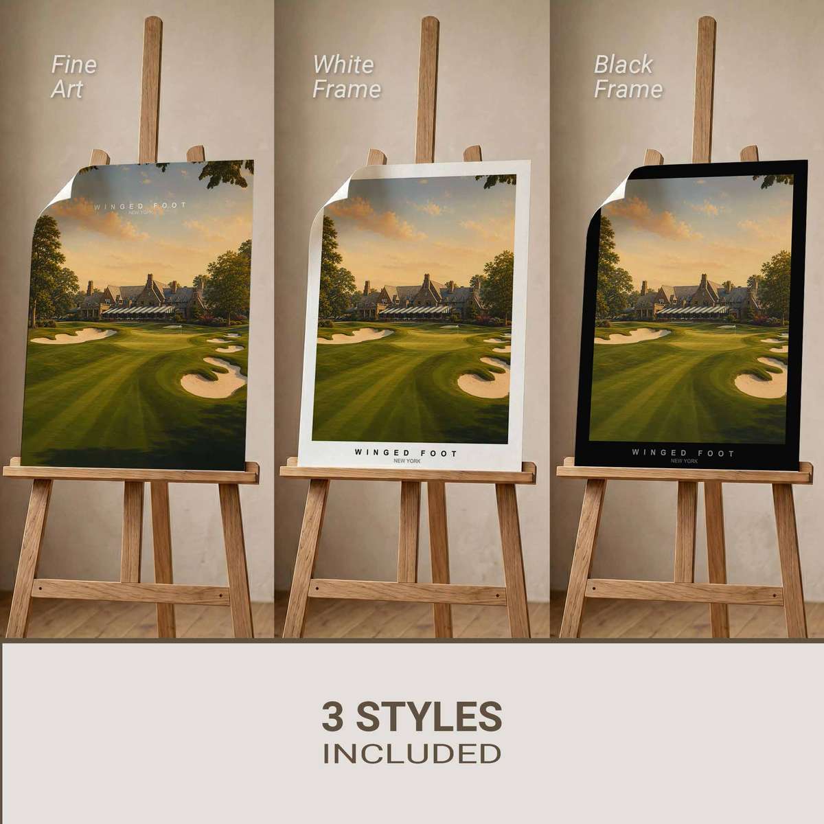 Silhouetted golfer framed by dense trees and strict architectural lines capturing visual gravity