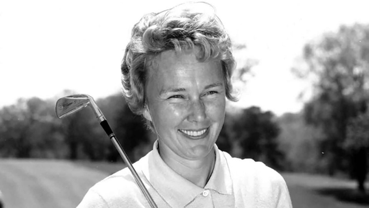 Mickey Wright with club raised, noted for swing and major success