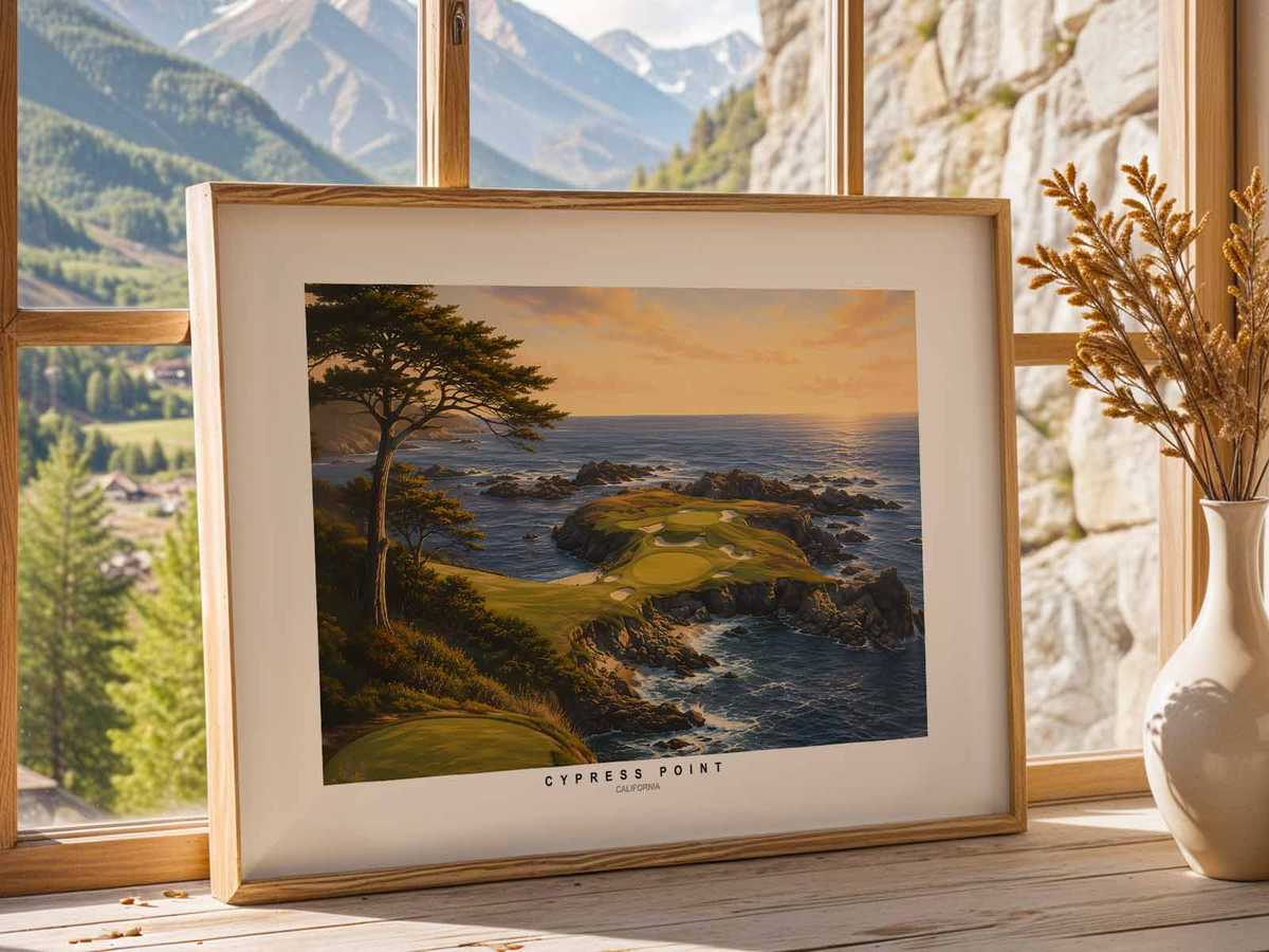 Wide panoramic view of Cypress Point showing cypress trees, sweeping dunes and the coastline creating a layered landscape