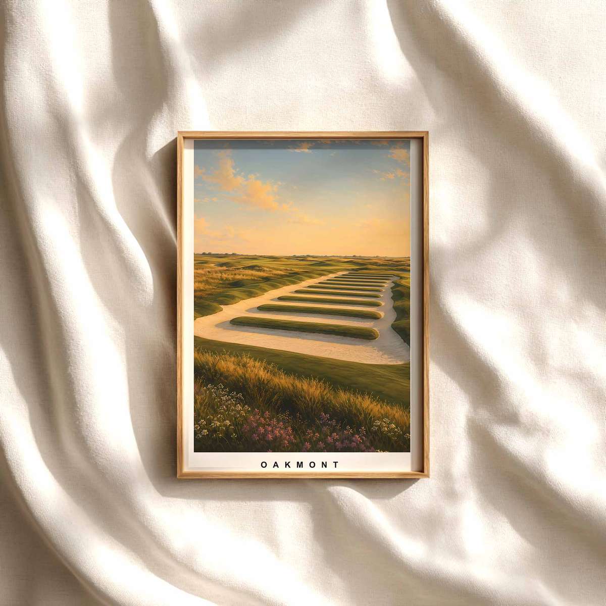 Oakmont Fairway: Austere Study Vibes golf poster displayed as framed wall art in a refined interior