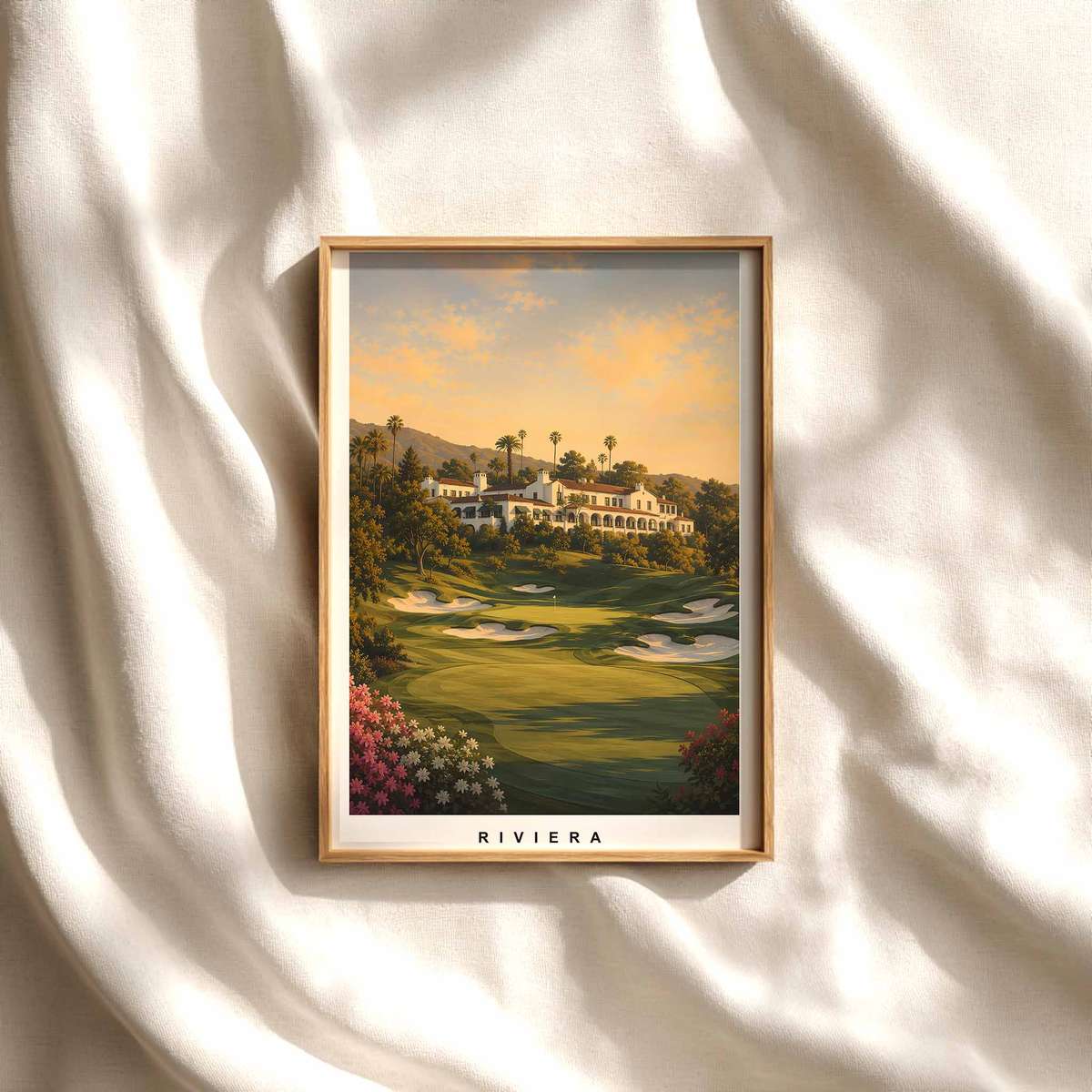 Decisive Swing Impact - Riviera Poster golf poster displayed as framed wall art in a refined interior