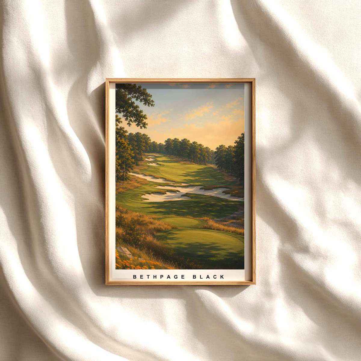 Bethpage Black Silhouette Poster — Power and Scale golf poster displayed as framed wall art in a refined interior