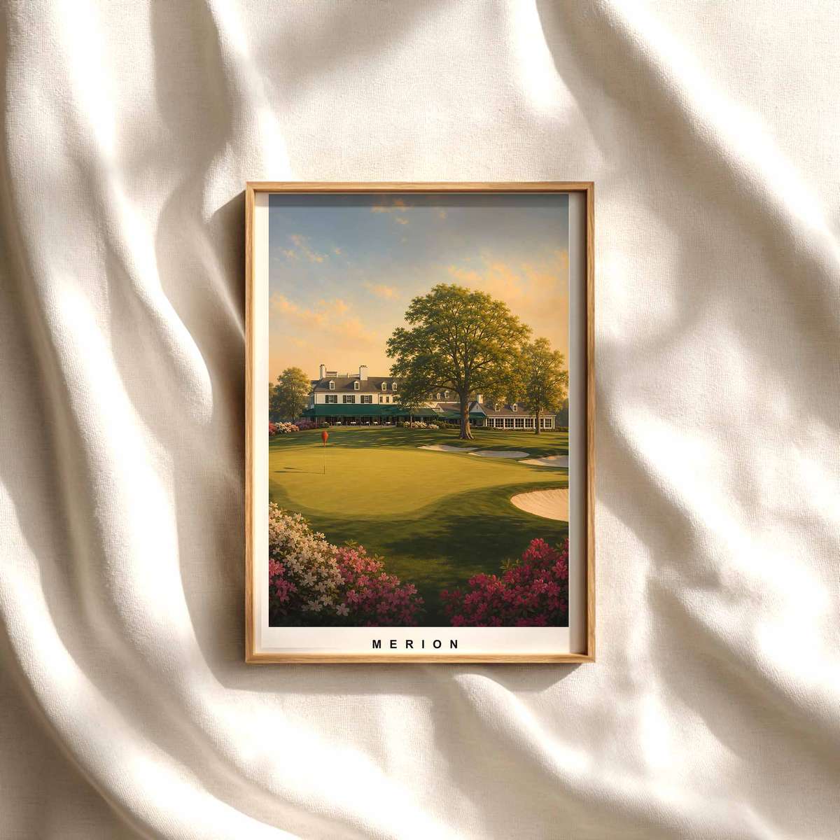 Merion East Clubhouse Study Art Print golf poster displayed as framed wall art in a refined interior