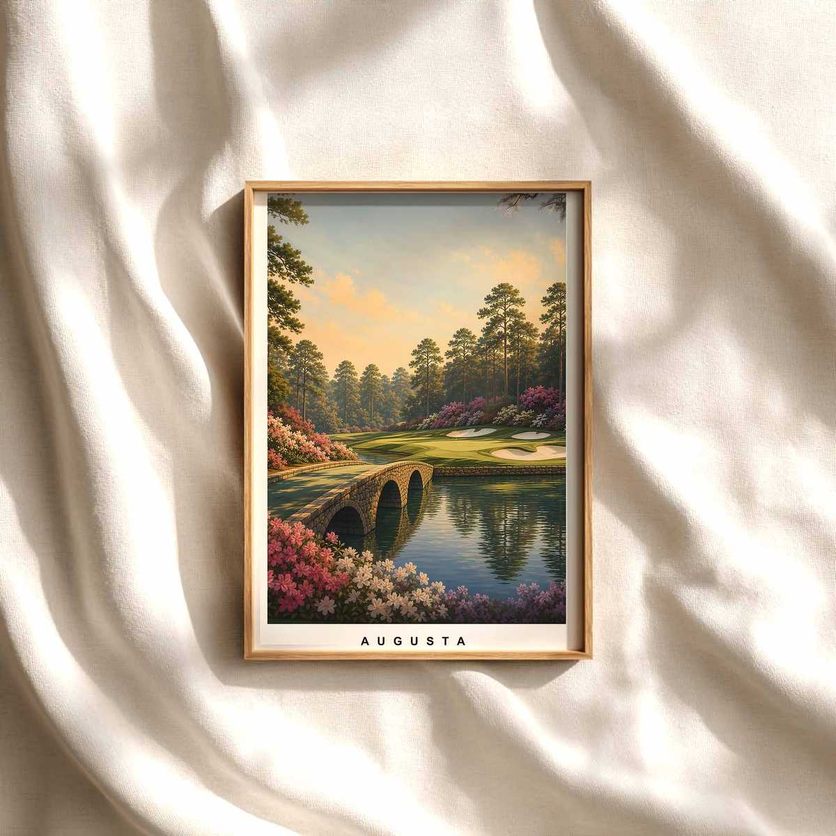 Augusta National Landscape Composition Poster golf poster displayed as framed wall art in a refined interior