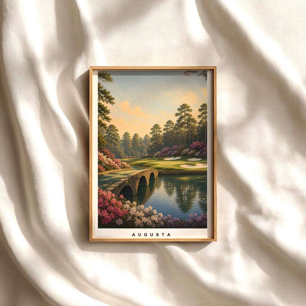 Augusta National Landscape Composition Poster golf poster displayed as framed wall art in a refined interior