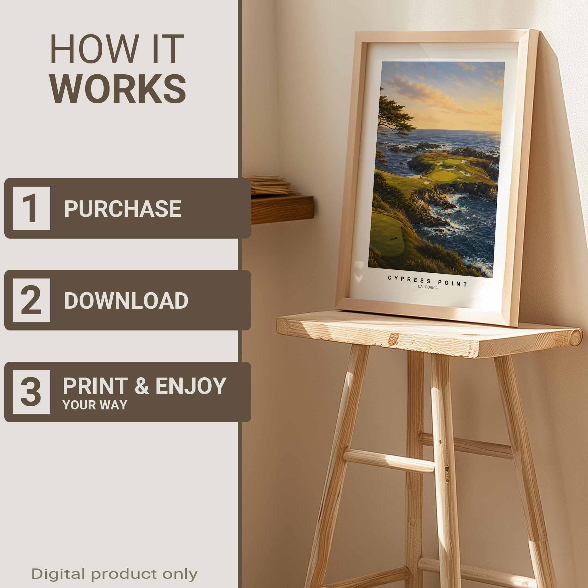 Poster depicting cliffside perspective with layered rock, grass and distant sea adding depth to wall decor