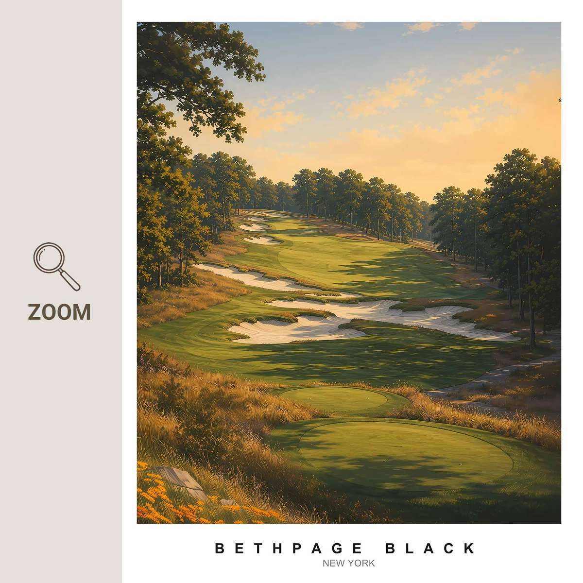 Close view of Bethpage Black’s heavy bunkering and rugged contours creating intense visual tension