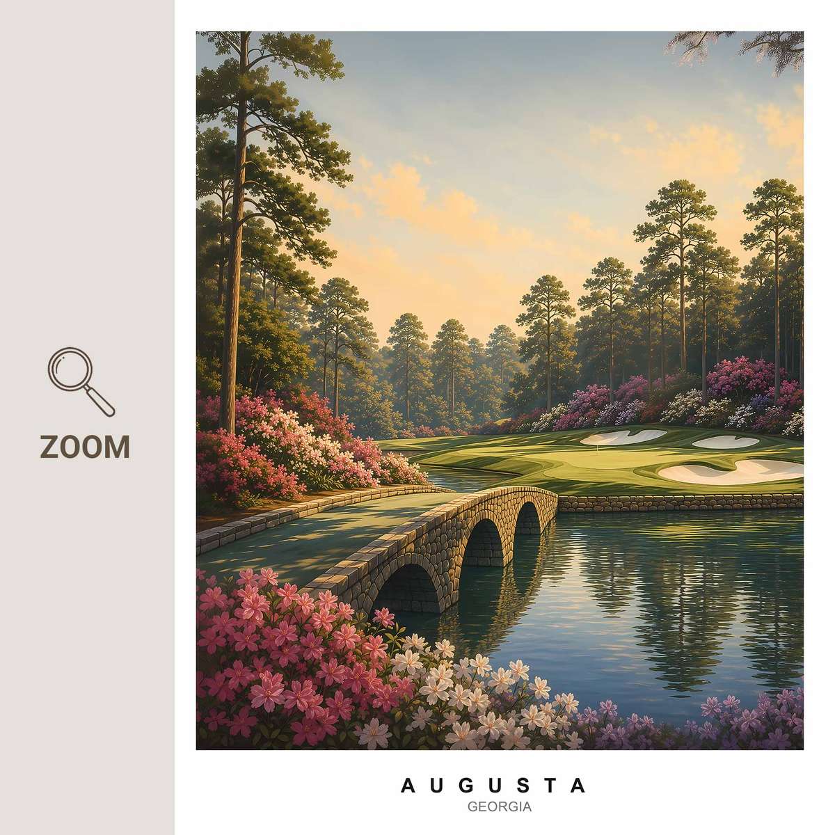 Row of widely spaced pine trees punctuating the fairway at Pinehurst No. 2, rendered with clean lines