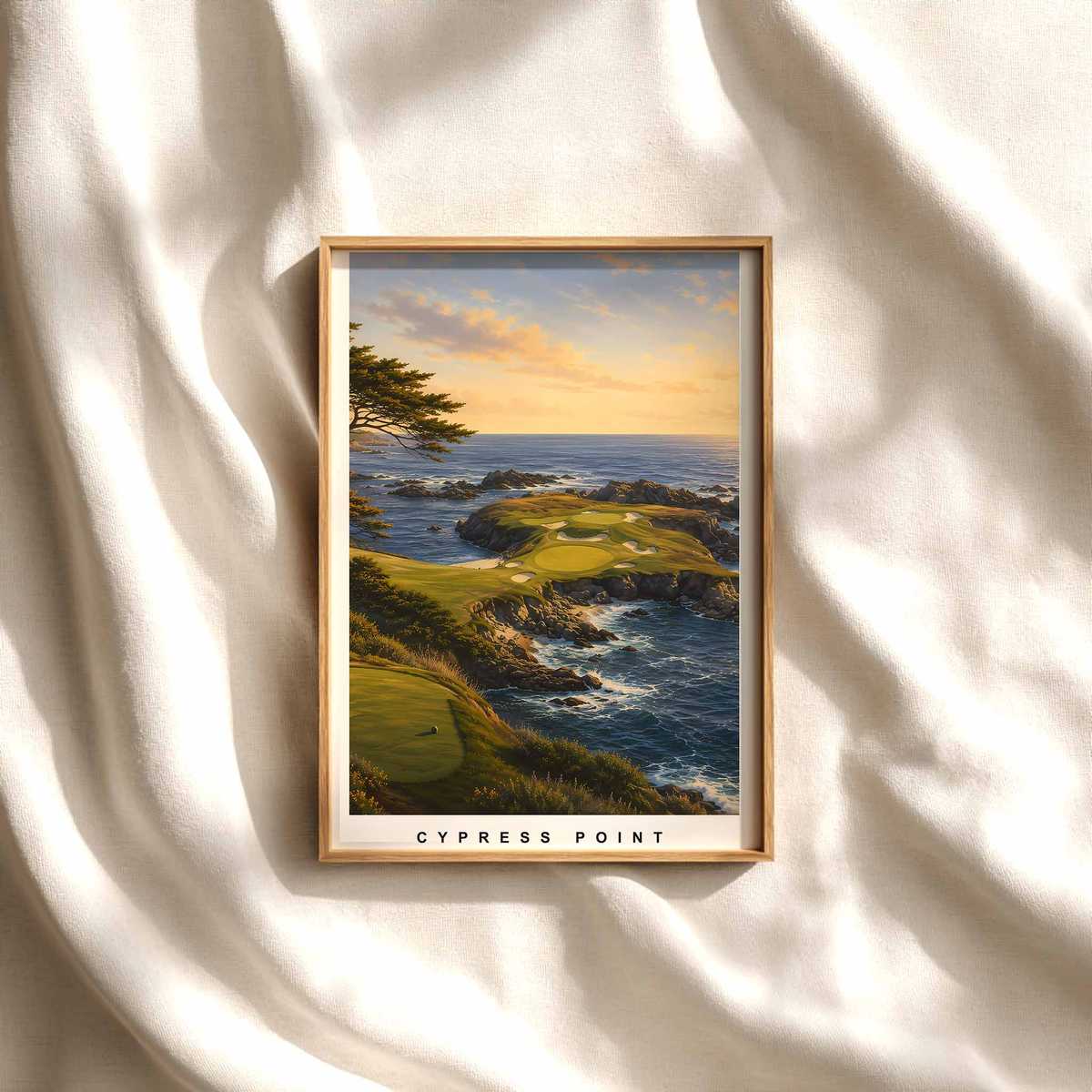 Royal Dornoch in Cool Morning Light golf poster displayed as framed wall art in a refined interior